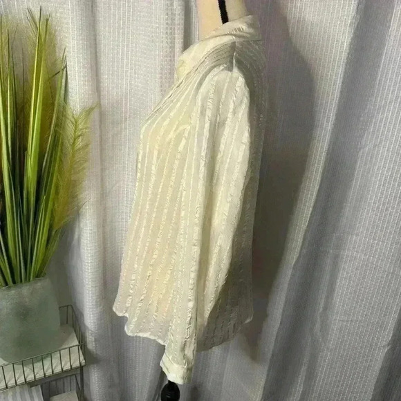 Additions Chico’s Women’s 1 M Ivory Ruffled Textured Chiffon Long Sleeve Tunic - Picture 6 of 13